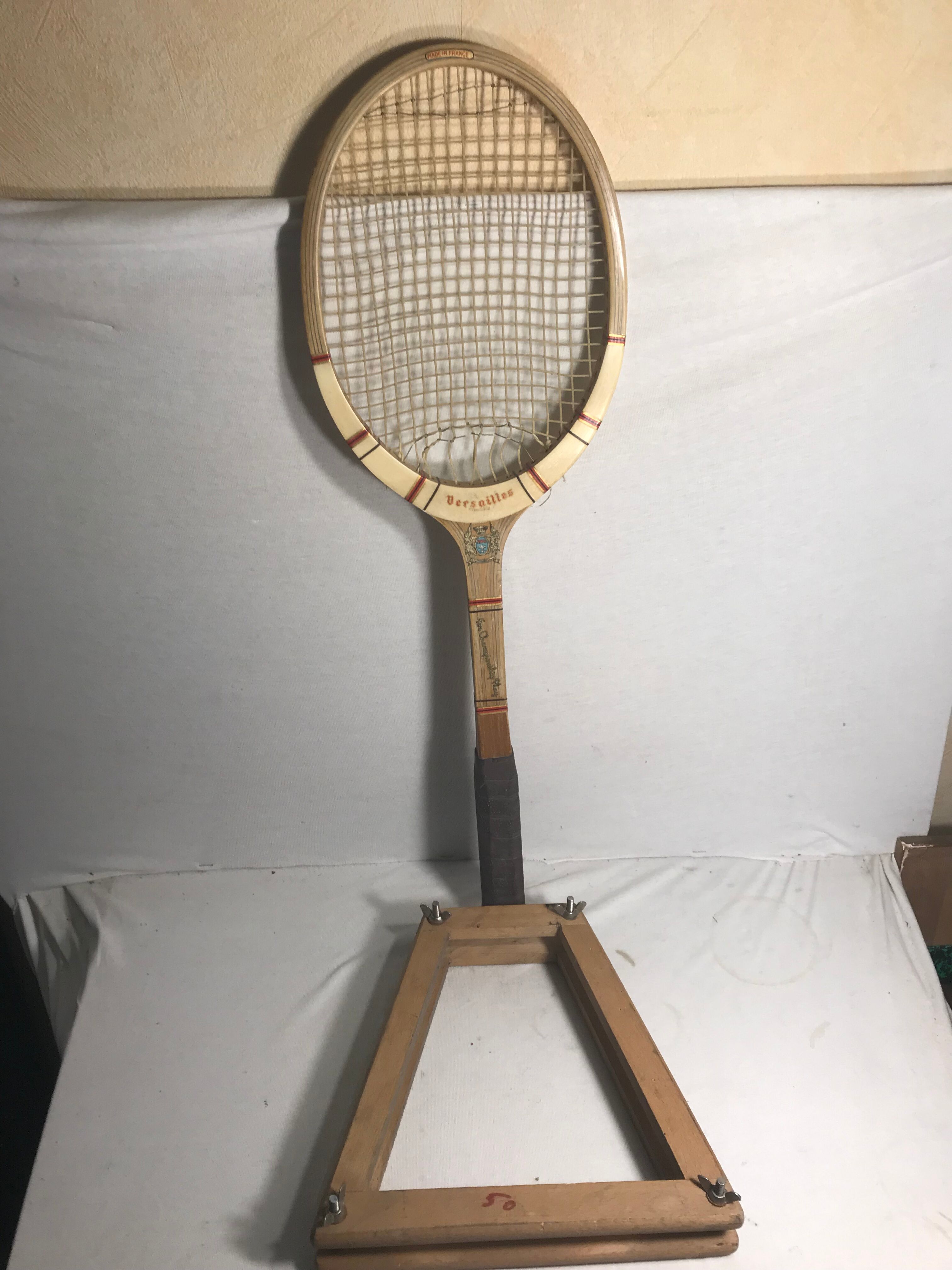 Old tennis racket J. Gauthier versailles wood + leather + protection wood