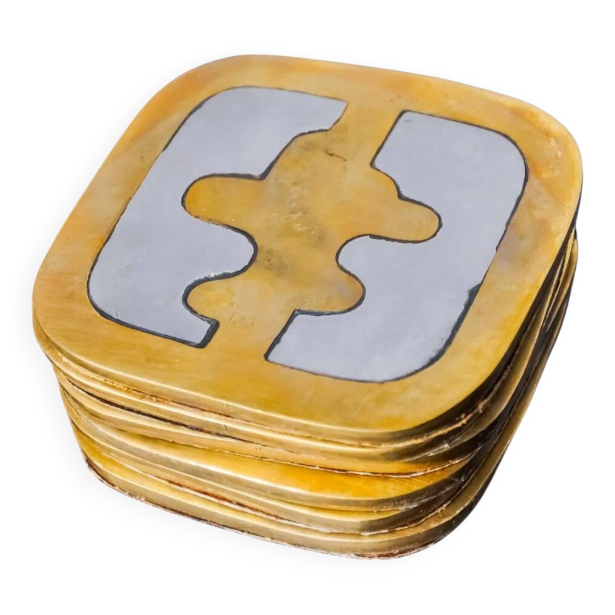 Set of 6 brutalist coasters by David Marshall, Spain, 1970s
