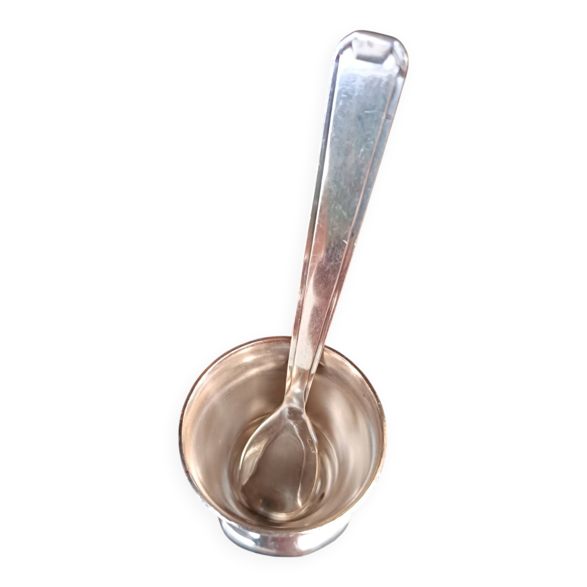 Antique Baptismal Cup + Silver-Plated Spoon - Bird Decoration -