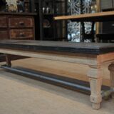 Ancient bench in solid oak and french bank brass