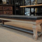 Ancient bench in solid oak and french bank brass