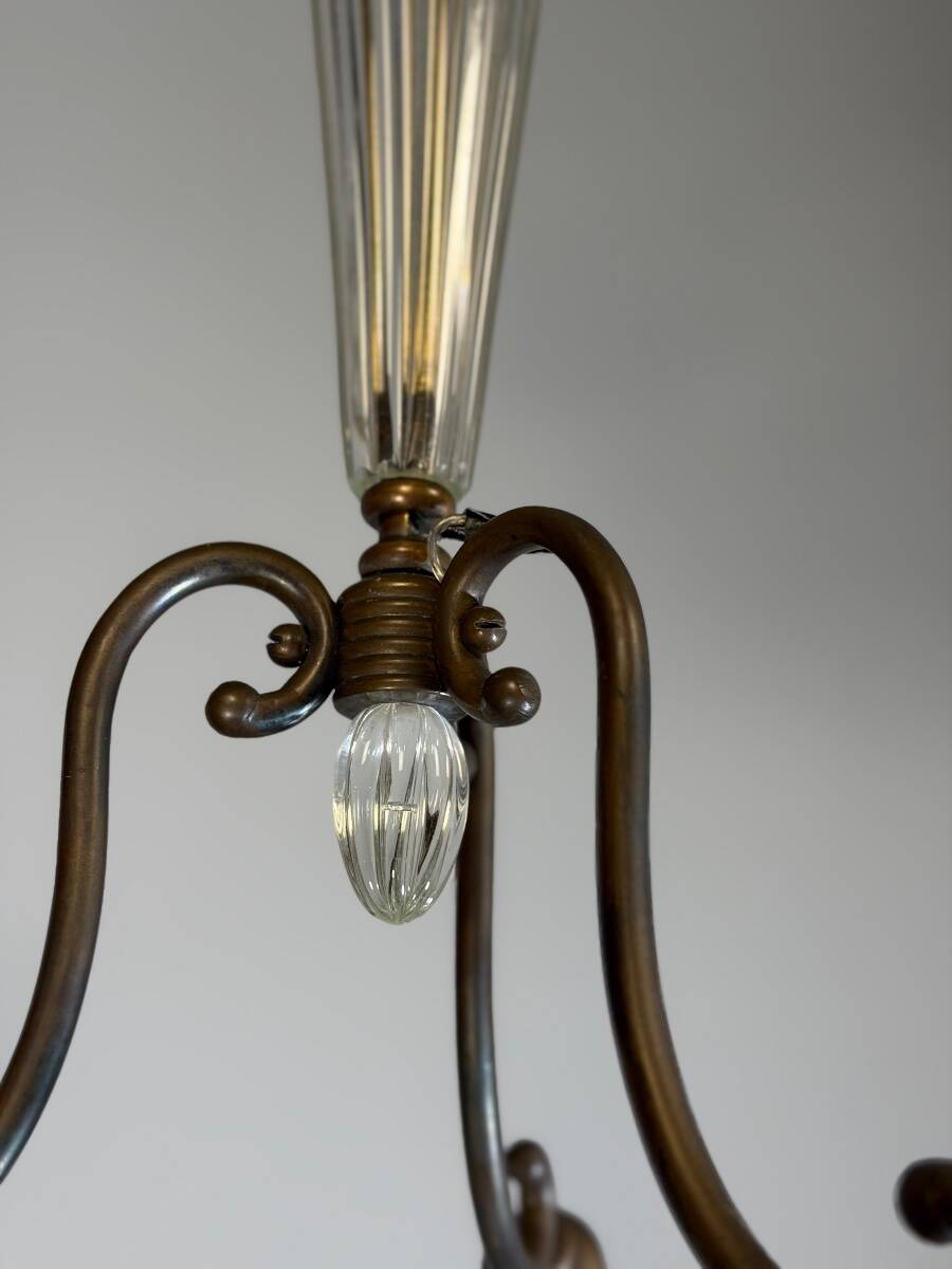Lustre vénitien en verre de Murano et laiton, vers 1950