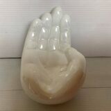 Iridescent white hand ring sizer pocket