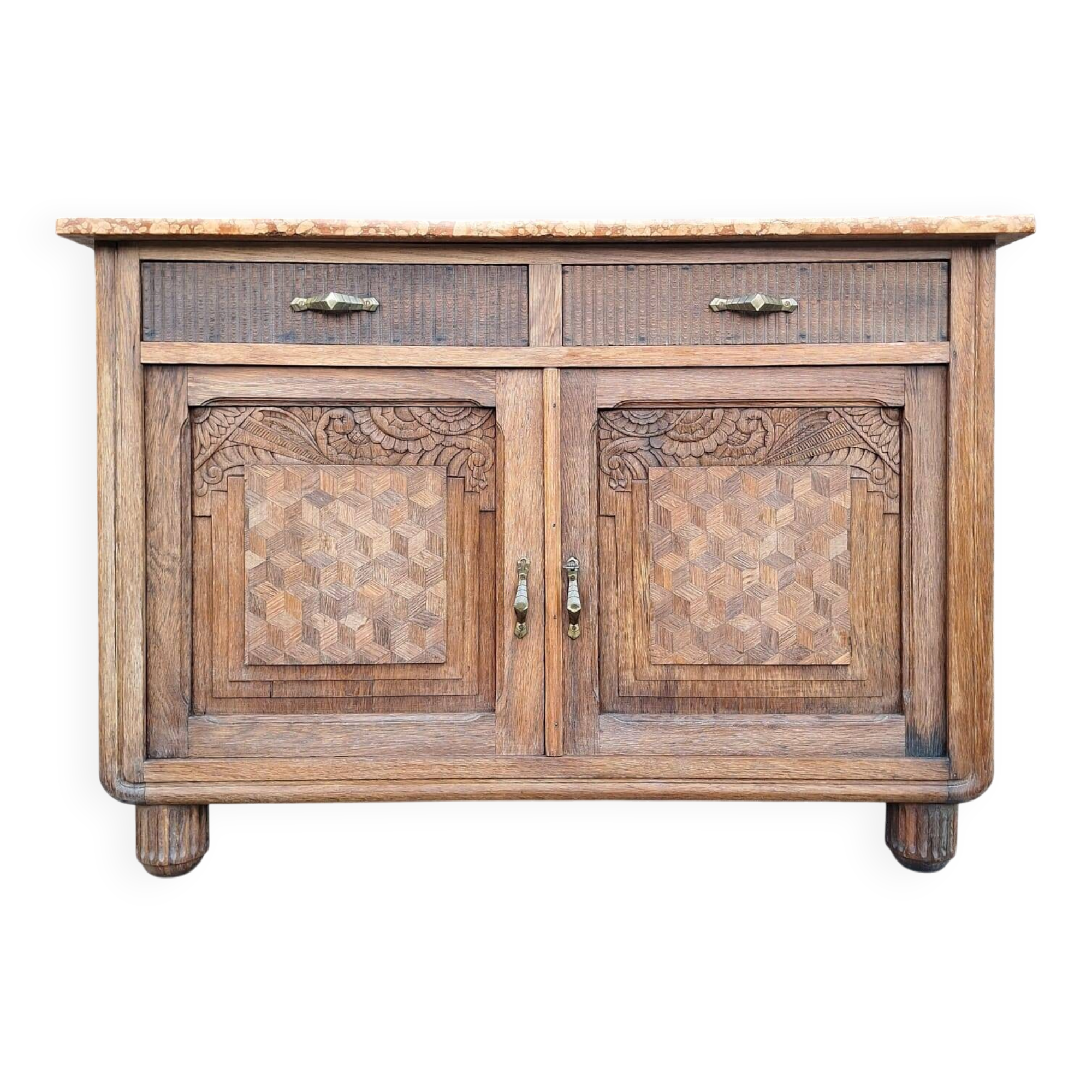 Art Deco buffet with marble top, antique sideboard.