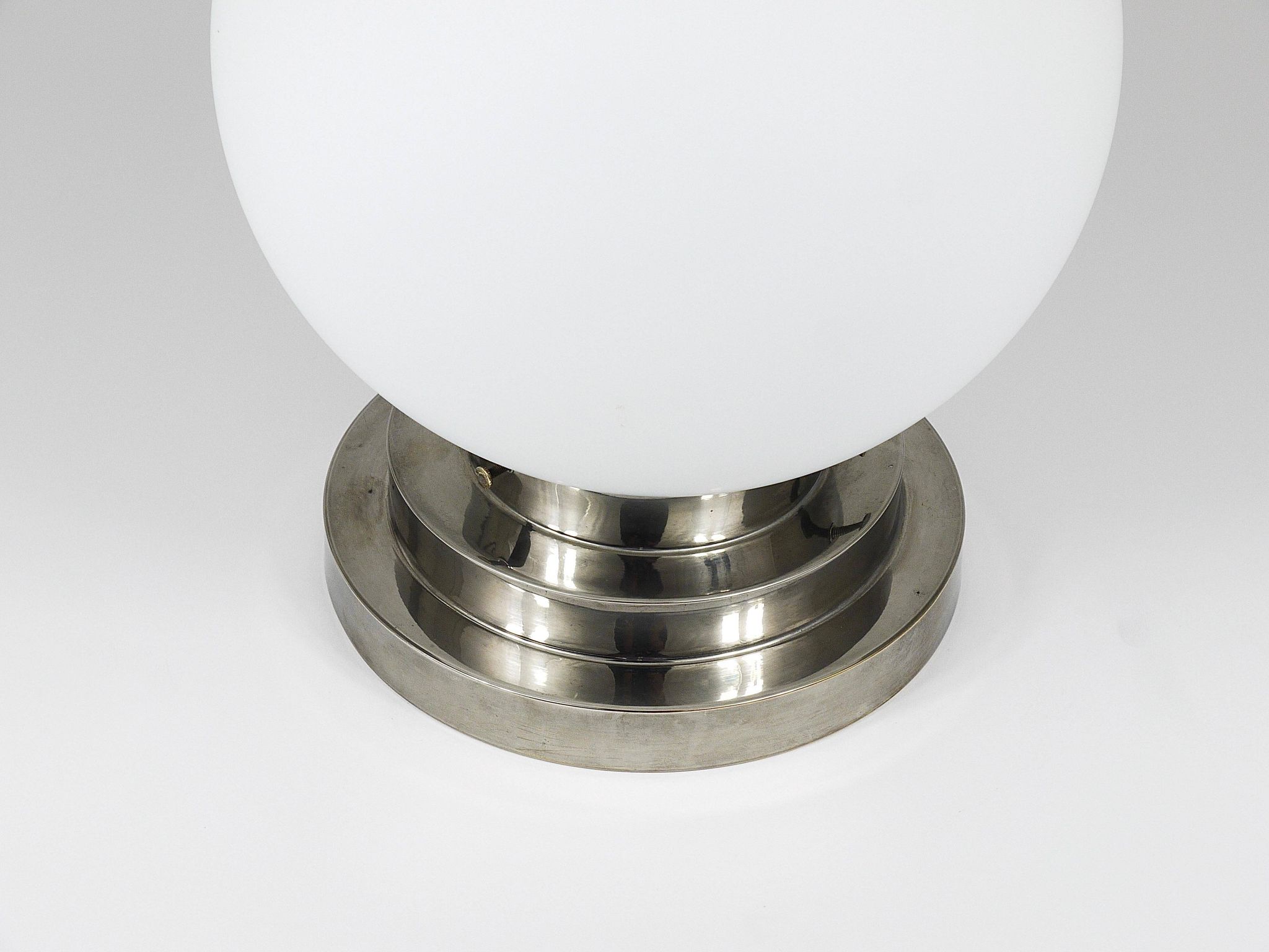 Large opaline glass globe ceiling lamp in Art Deco style.