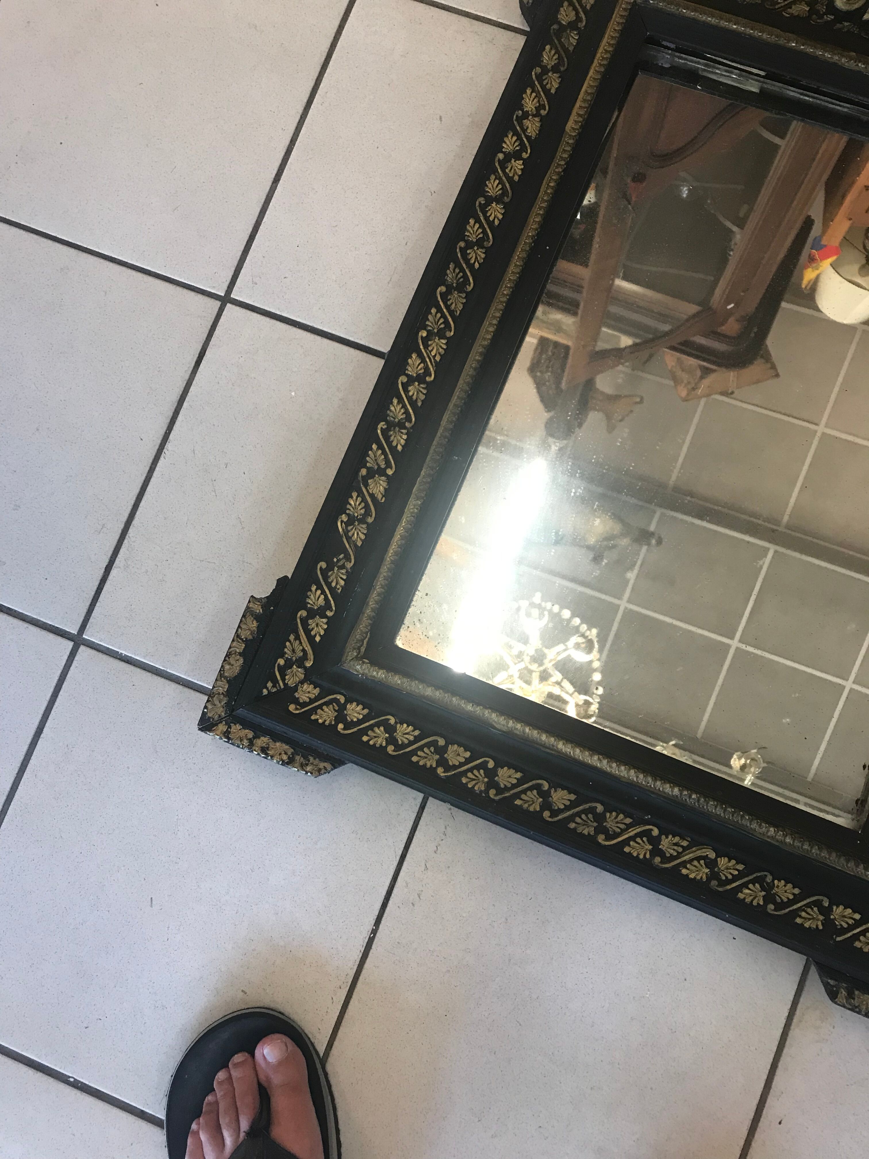 Louis XV blackened wooden mirror 50x90cm