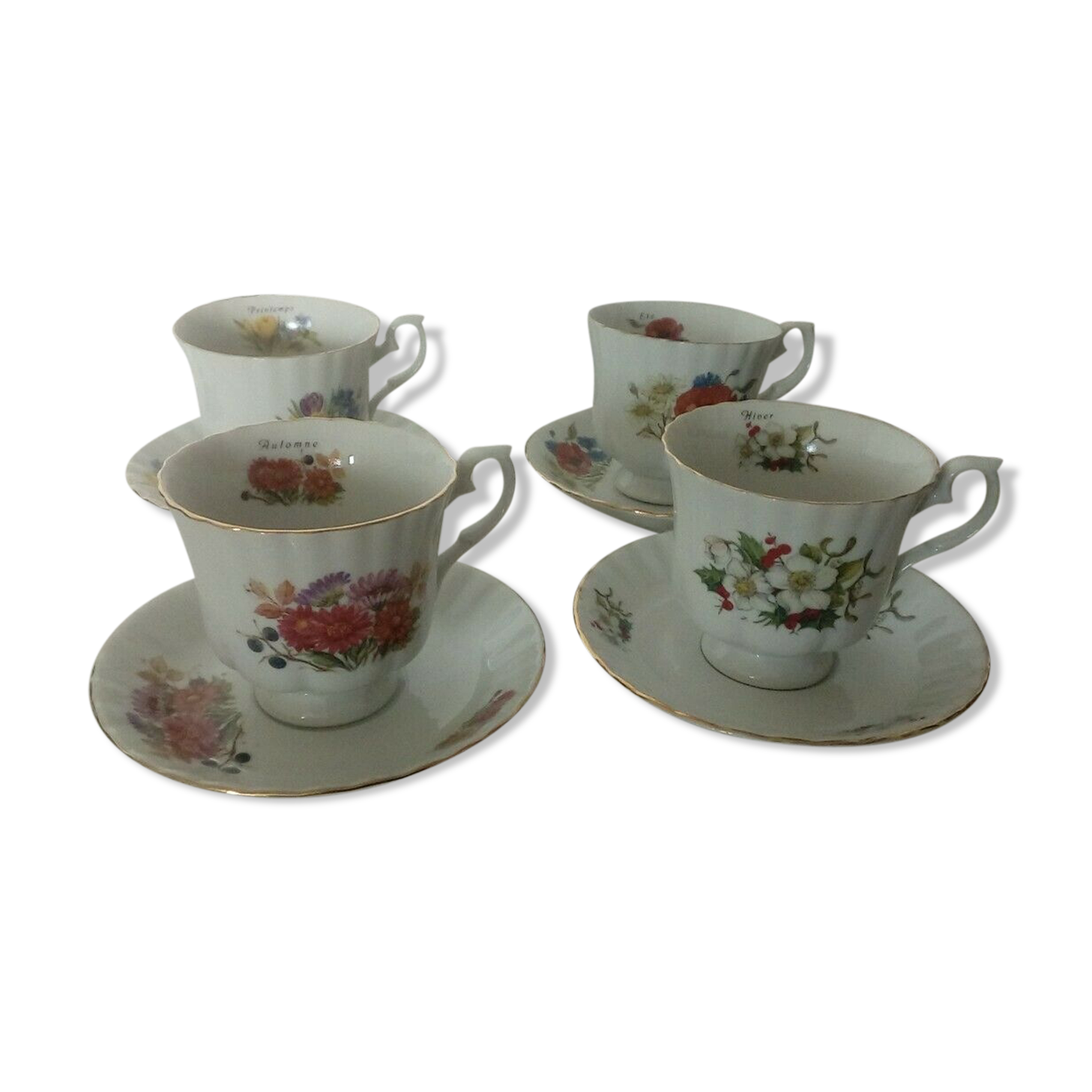 4 porcelain coffee cups on the theme of the 4 seasons