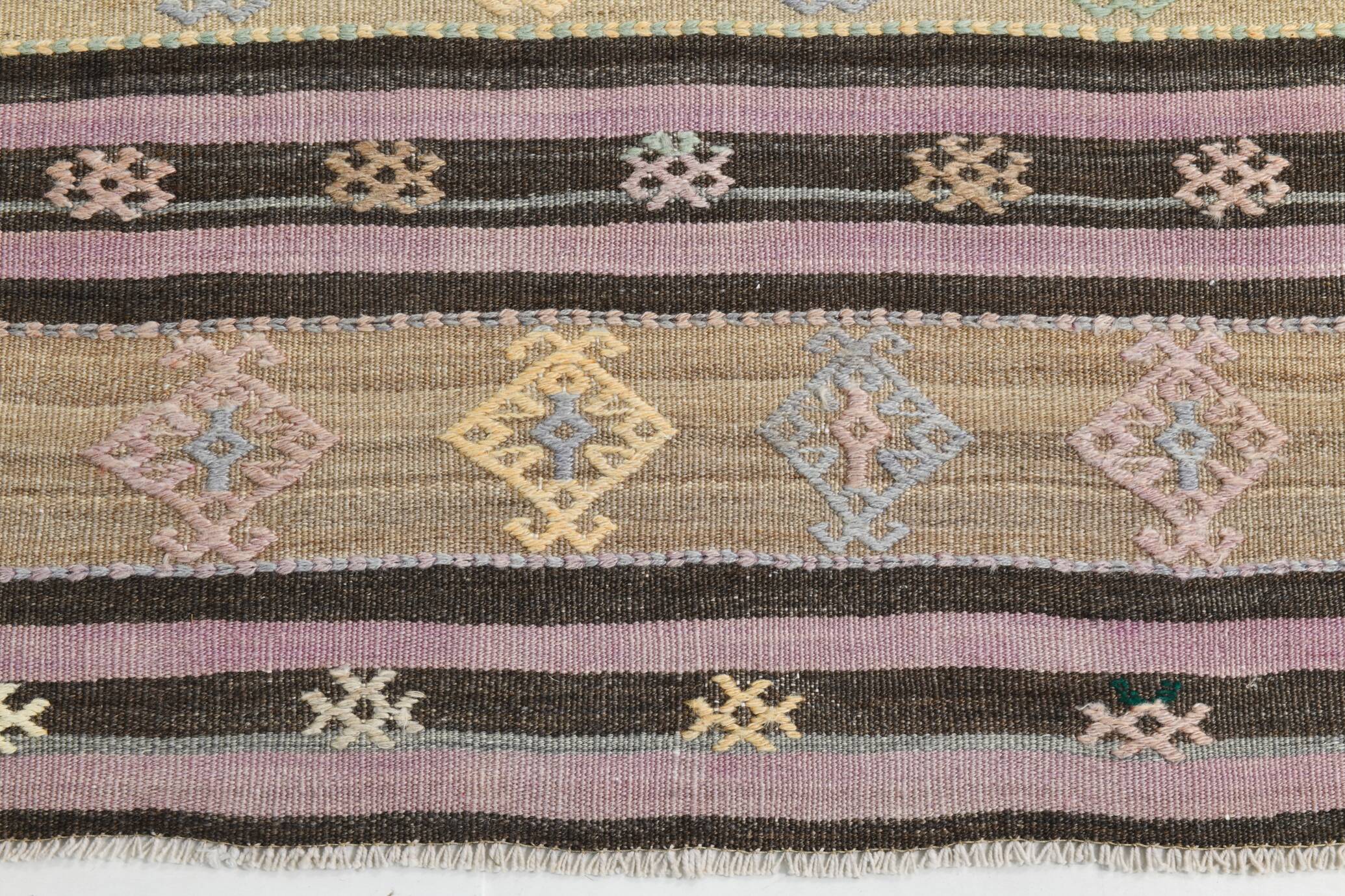 3x10 Pastel Pink & Brown Striped Kilim Runner Rug, 90x315Cm
