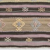 3x10 Pastel Pink & Brown Striped Kilim Runner Rug, 90x315Cm