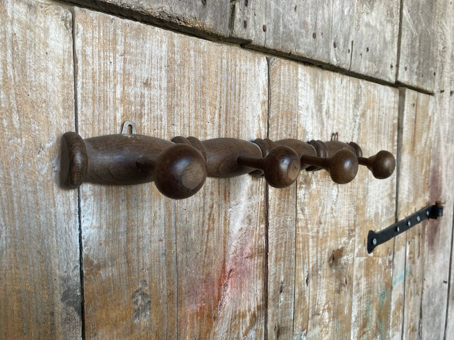 Wall Coat Rack 4 Hooks Wood 1950s Vintage #D749