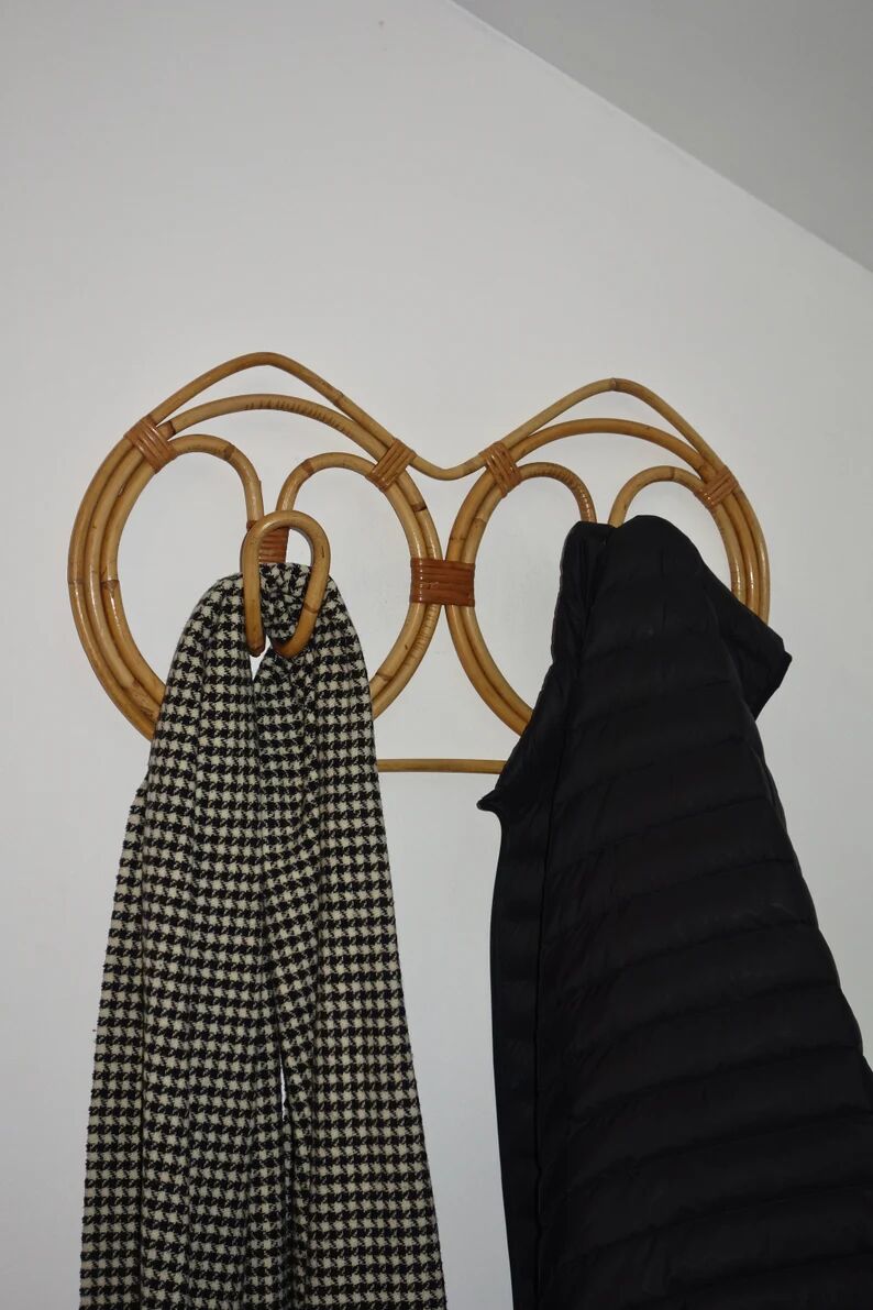 Porte manteau mural par Franco Albini en rotin et bambou, Italie 1960's
