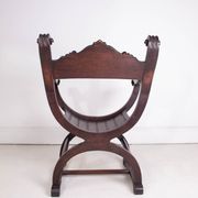 19th Century Antique Oak Florentine Savonarola Dante Luther Throne X Frame Chair