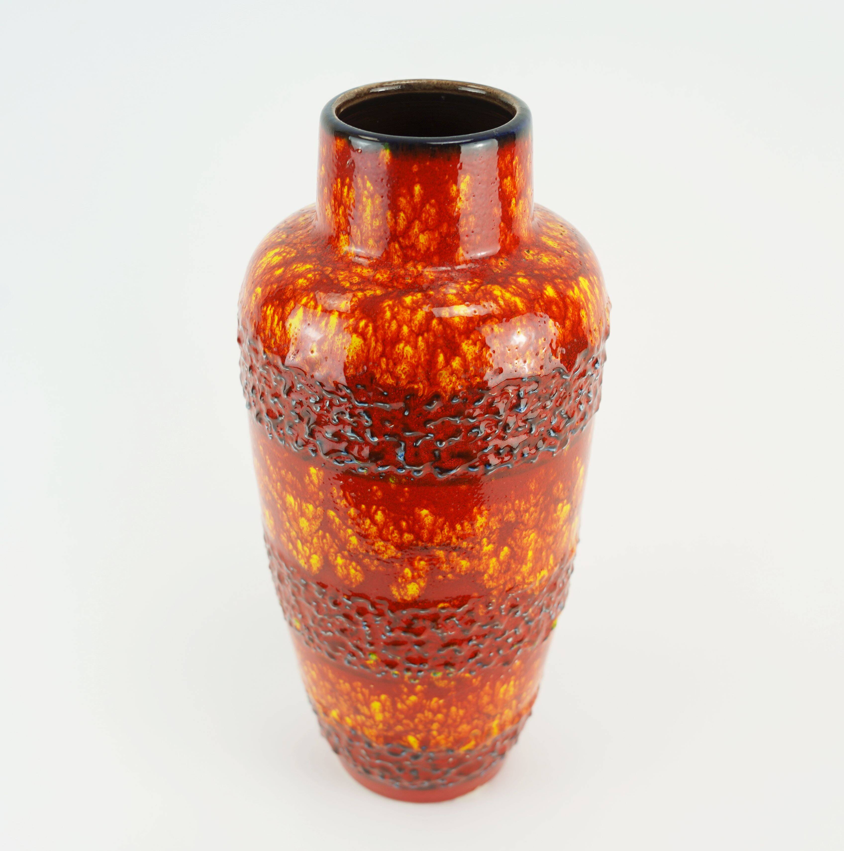 VASE des années 1960-70 de la période pop Scheurich rouge orange jaune bleu modèle 517-30