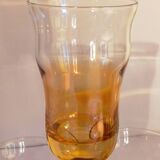 Four iridescent honey blown glass glasses