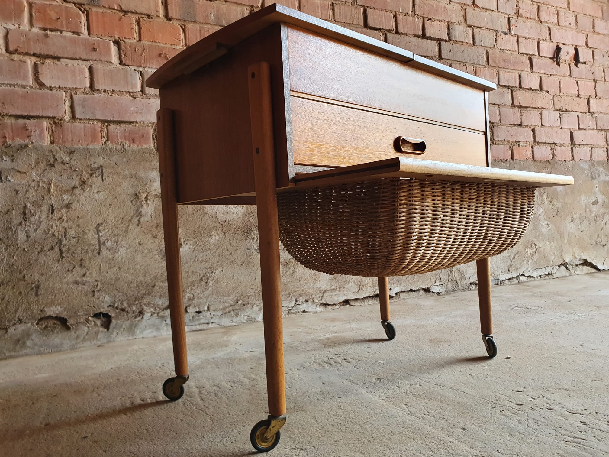 Piece of furniture with scandinavian teak sewing 1950