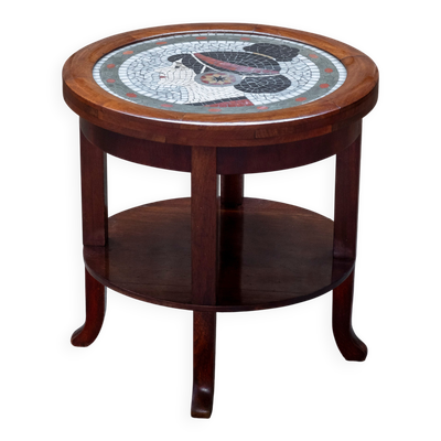 Table d'appoint Art Déco danoise des années 1930 en acajou cubain et carreaux en mosaïque