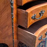 Old French secretary in bronze and wood marquetry.