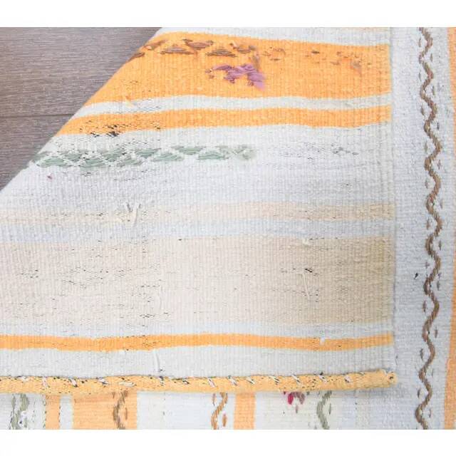 Vintage Turkish Oushak Handmade Wool Cotton White Kilim Runner Rug 67x254