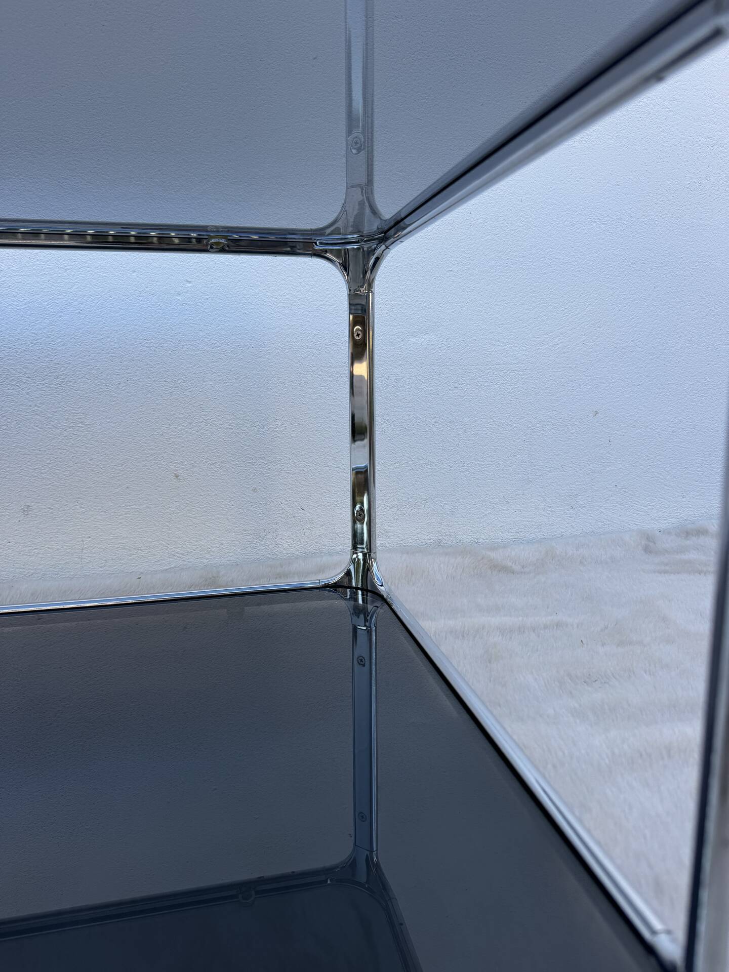 Chrome and smoked glass coffee table from the 1970s.