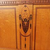 Marquetry headboard + bedside table