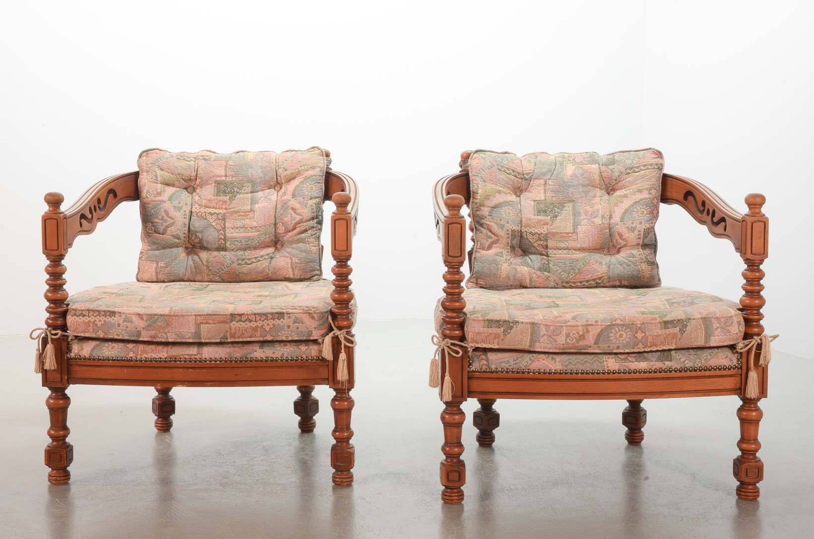 Giorgetti Gallery Collection Wooden Lounge Chairs w. Gobelin Upholstery 70s