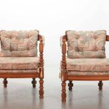 Giorgetti Gallery Collection Wooden Lounge Chairs w. Gobelin Upholstery 70s