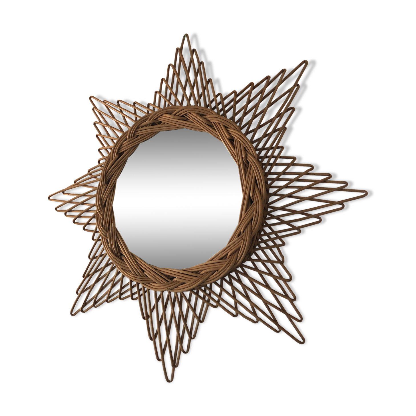 Rattan octogram sun mirror, 45cm, 1960