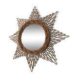 Rattan octogram sun mirror, 45cm, 1960