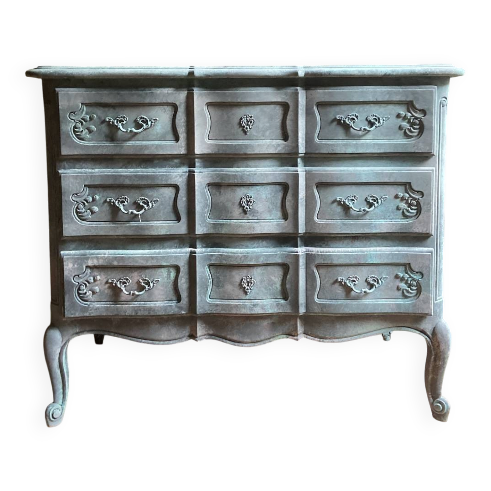 Antique Louis XV style commode, aged finish, practical elegance.