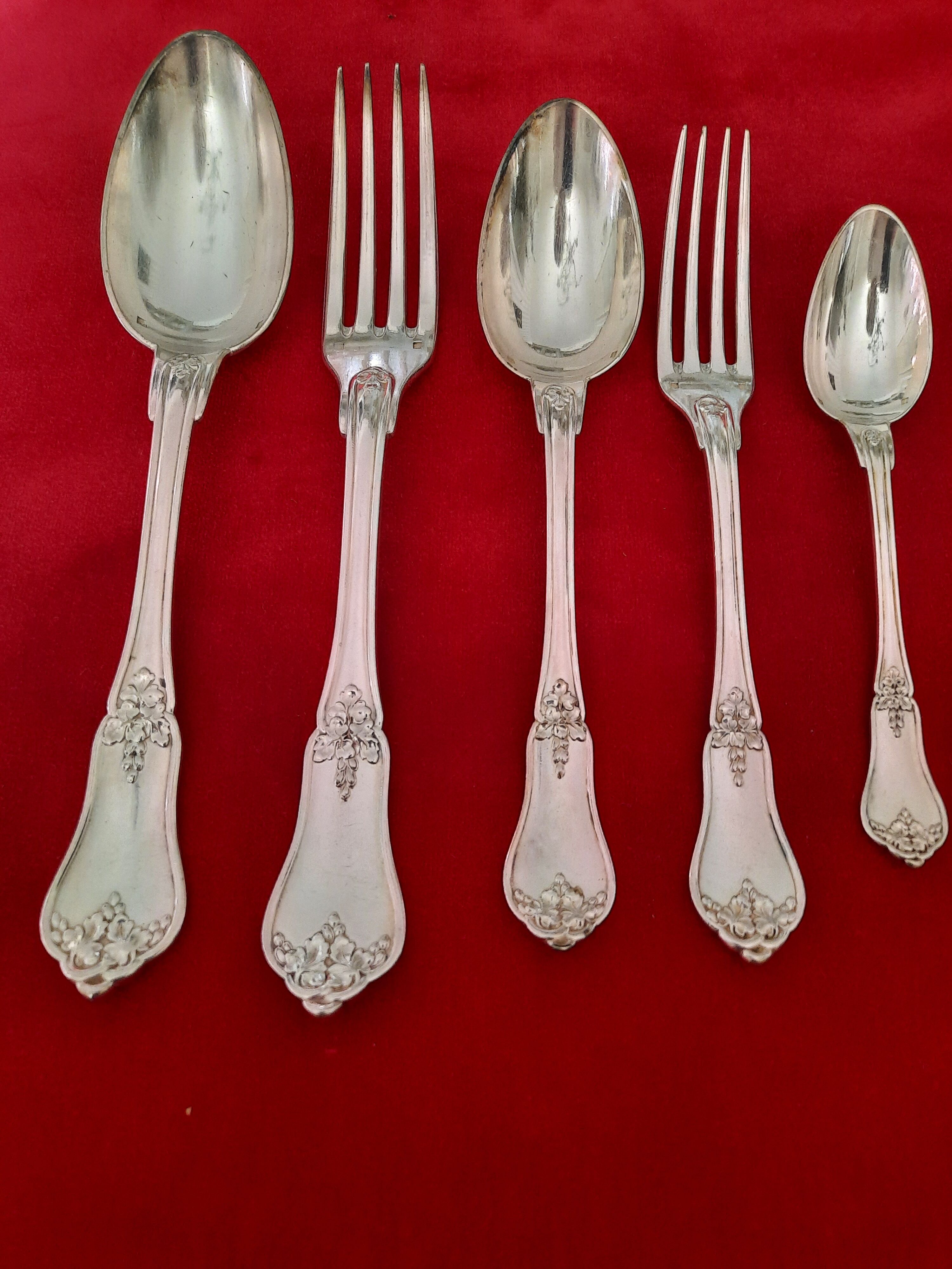 Antique silver-plated monogrammed cutlery set