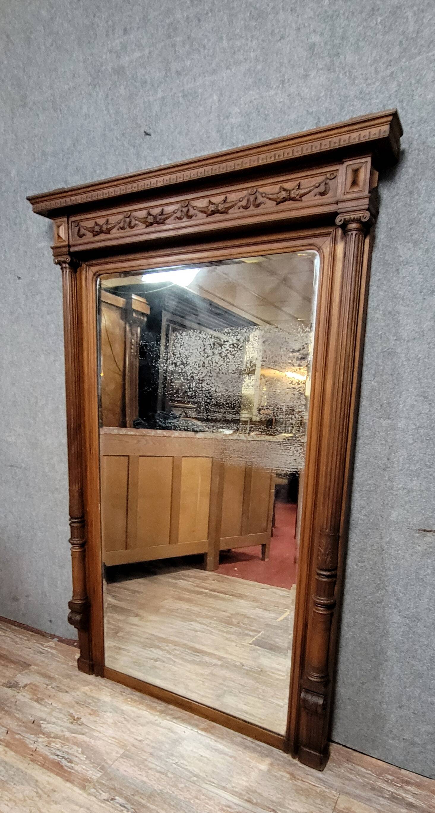 Important Renaissance style walnut mirror / Height 183 cm