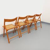 Set of 4 vintage folding chairs from Habitat made of beech wood and caning.