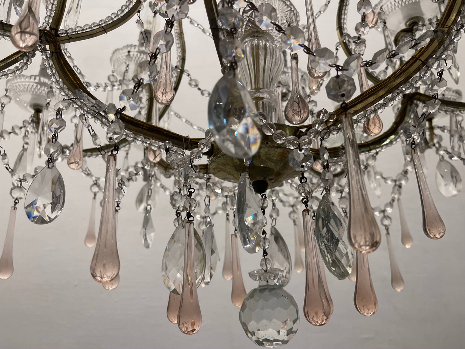 Large Crystal Beaded Pink Murano Glass Chandelier