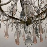 Large Crystal Beaded Pink Murano Glass Chandelier