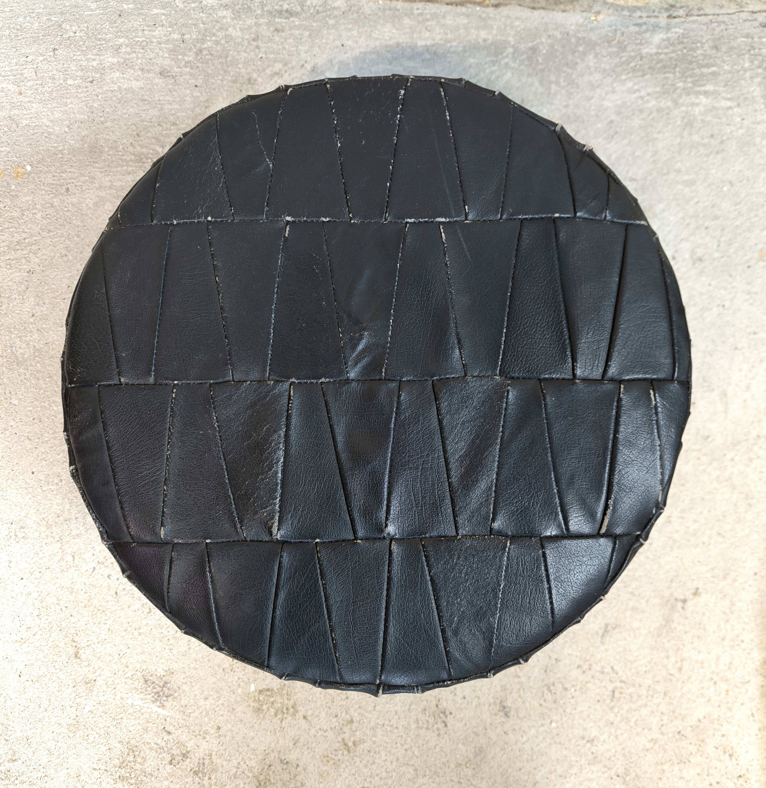 Vintage De Sede black leather storage pouf.