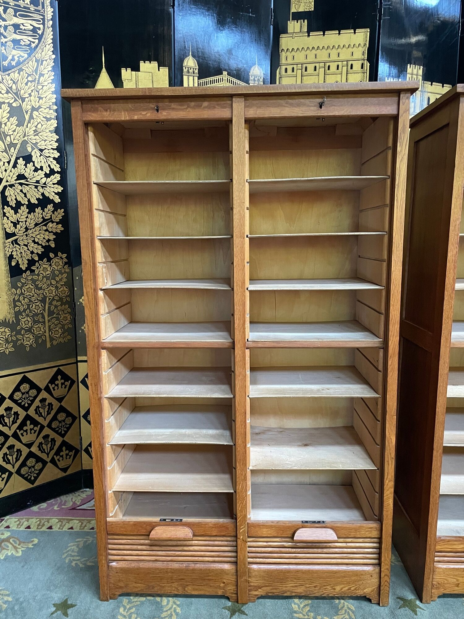 Pair of notary curtain binder furniture in oak 1950