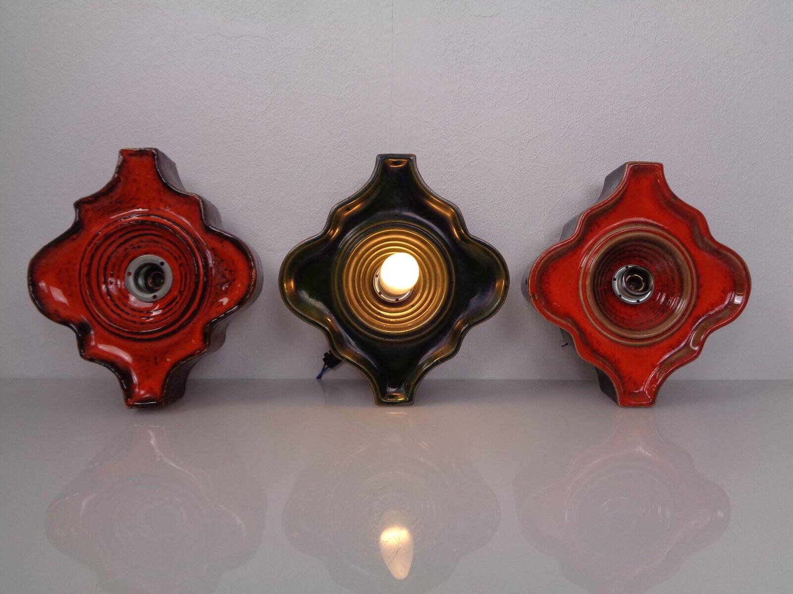 Pop Art German Ceramic Wall Lamps, 1970s, Set of 3