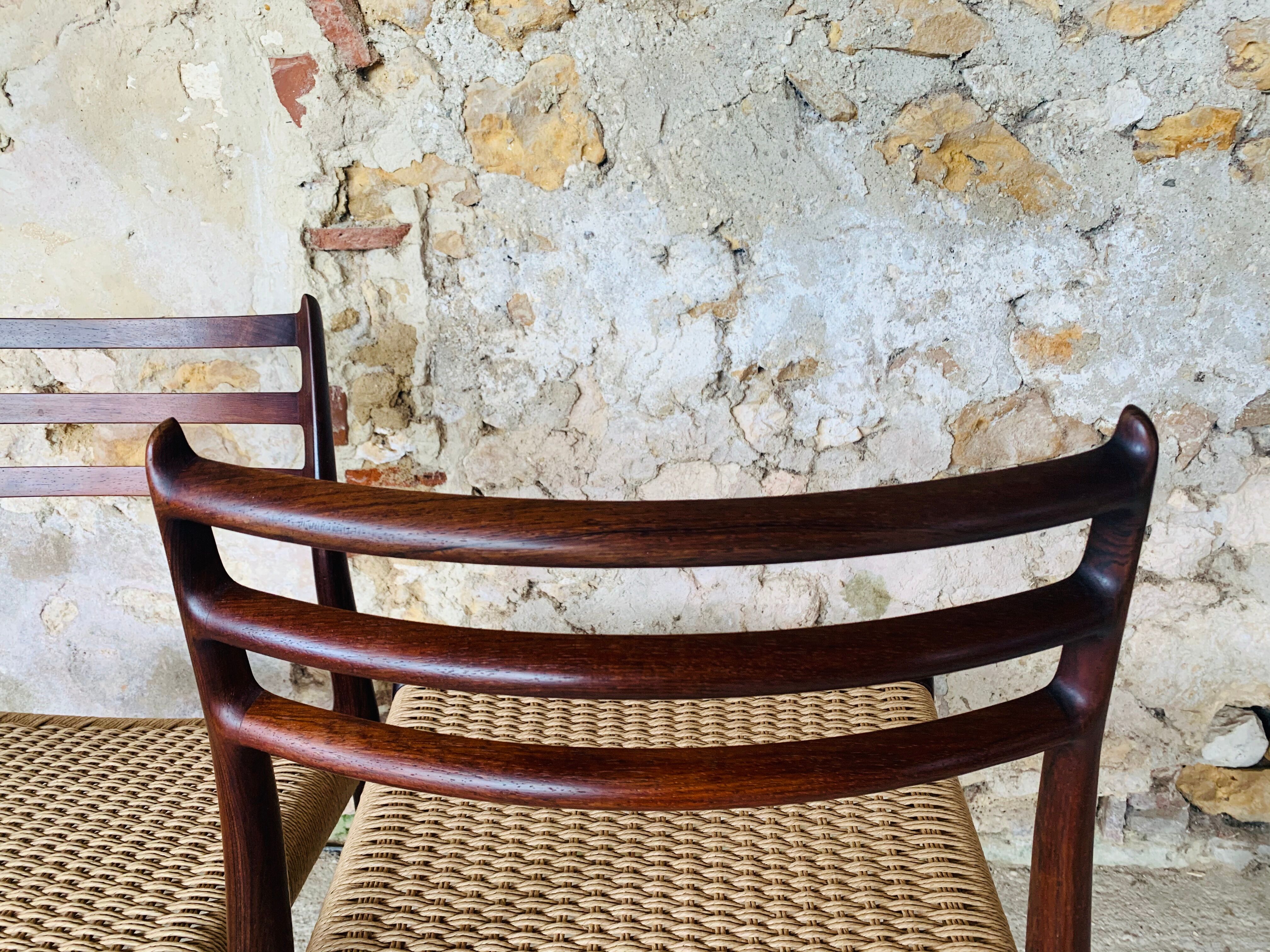 First edition rosewood model 78 dining chairs by Niels Moller, 1962-1970, Set of 6.