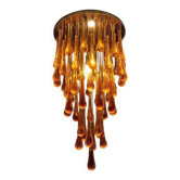 Contemporary Amber and Transparent-Gold Murano Glass “Big Drops” Flush Mount