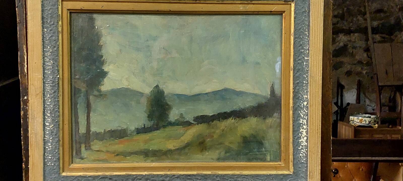 Ennio Cocchi landscape and still life painted on both sides of the panel.