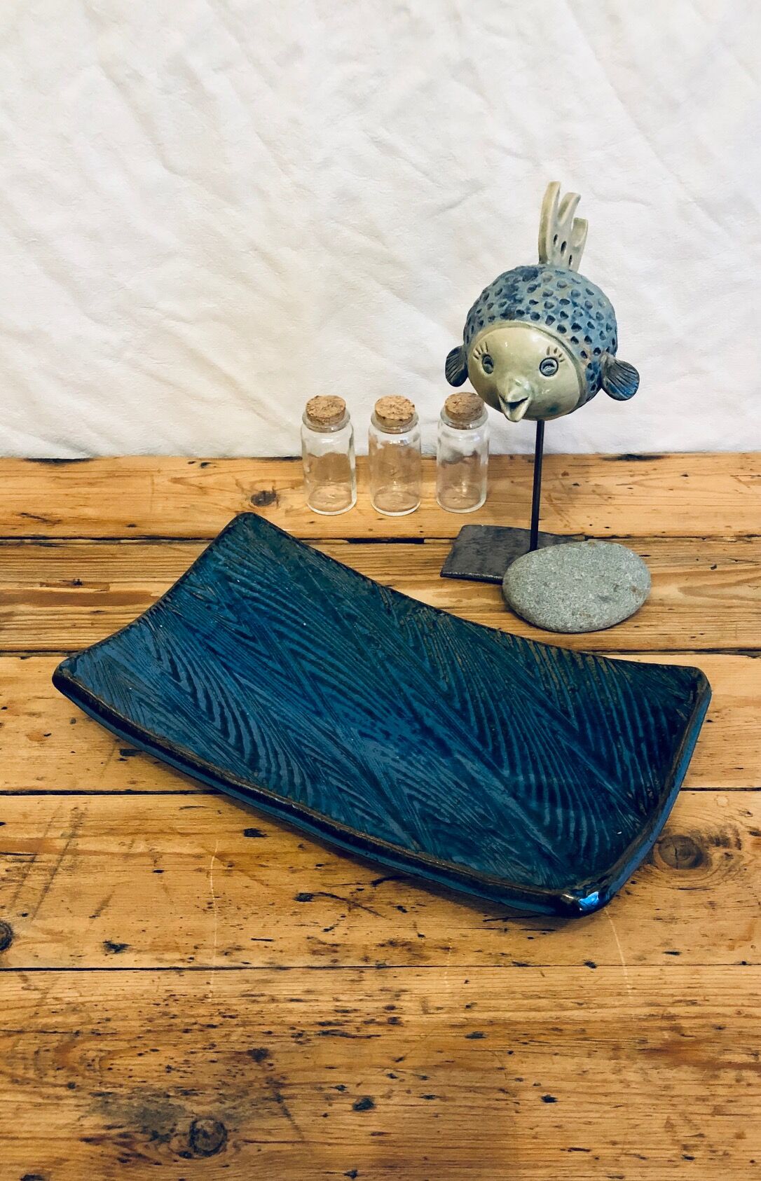 Empty blue ceramic pocket