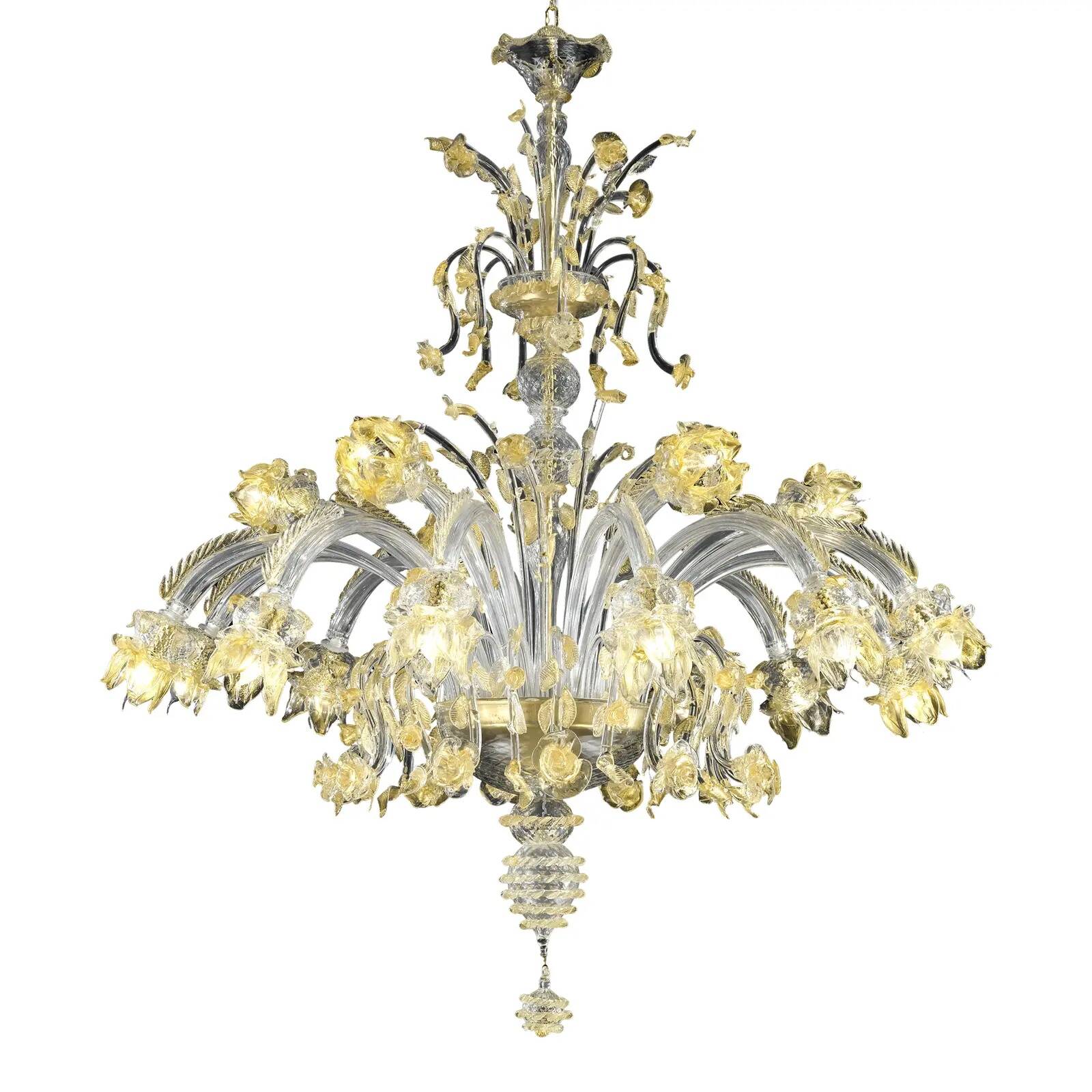 Huge Italian Murano Glass Chandelier with Handcrafted Flowers and Leaves
