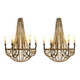 Pair of crystal chandeliers with pendants