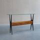 1950s Italian ebonized console table with glass top & lattice basket