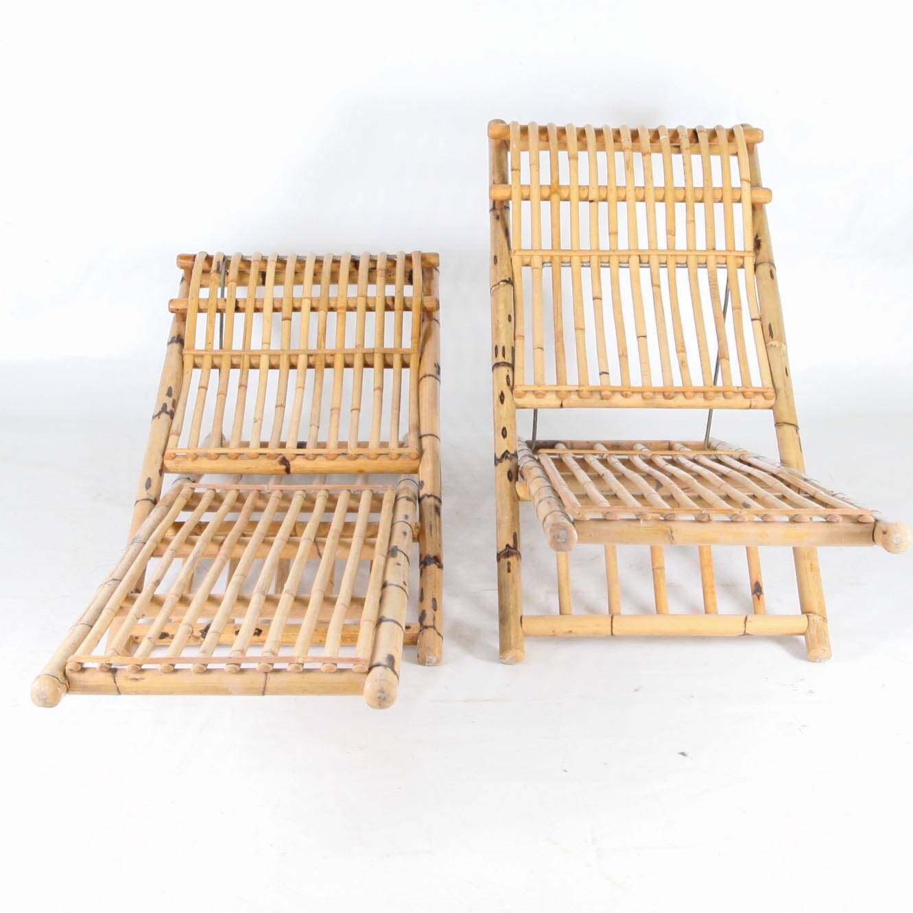Pair of bamboo lounge chairs
