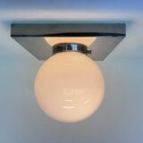 Plafonnier Bauhaus en chrome et verre / encastré, années 1930