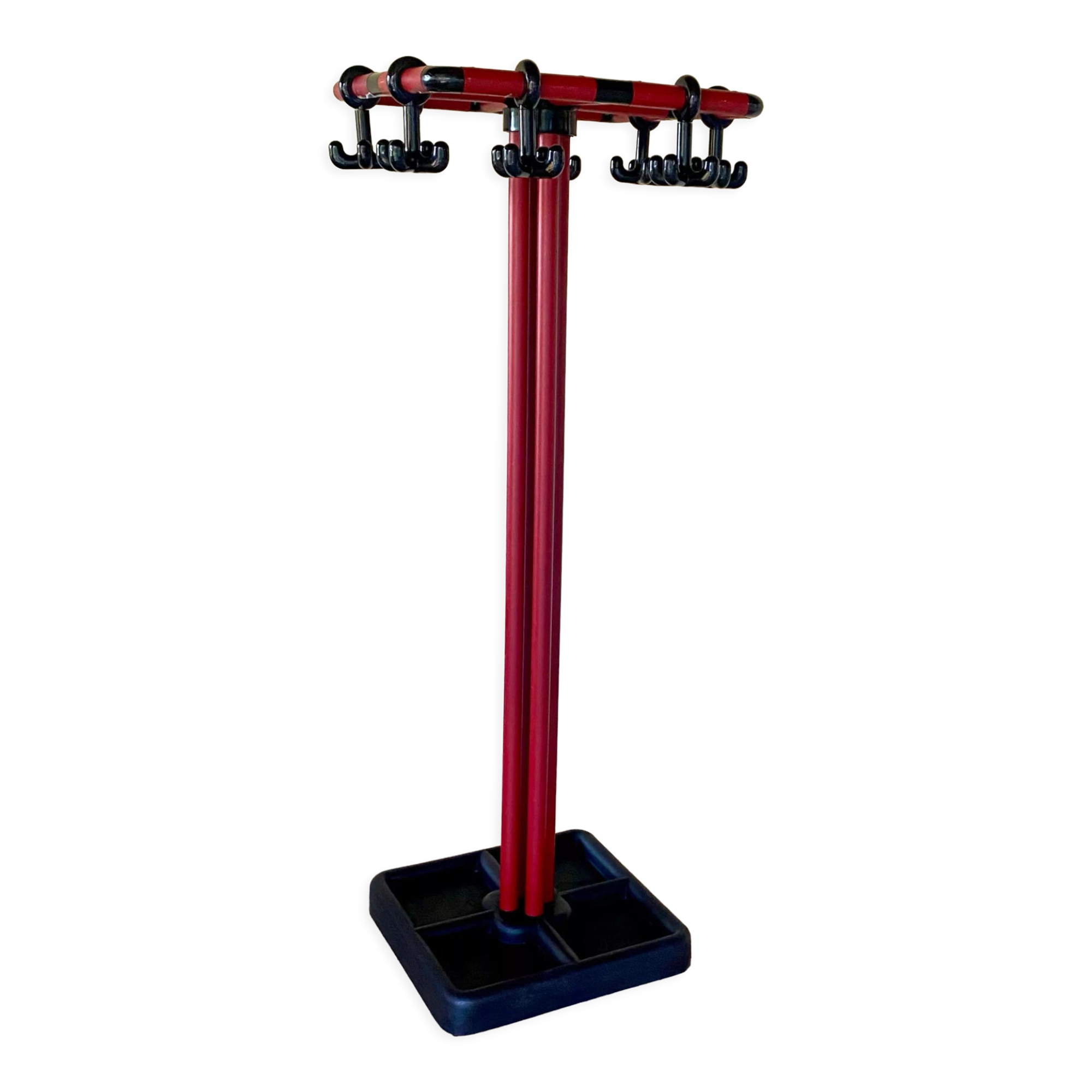 Red and black coat rack design 1980s