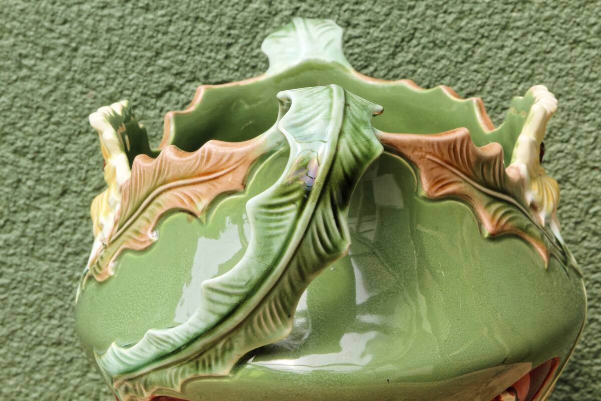 Art Nouveau slip planter with thistles
