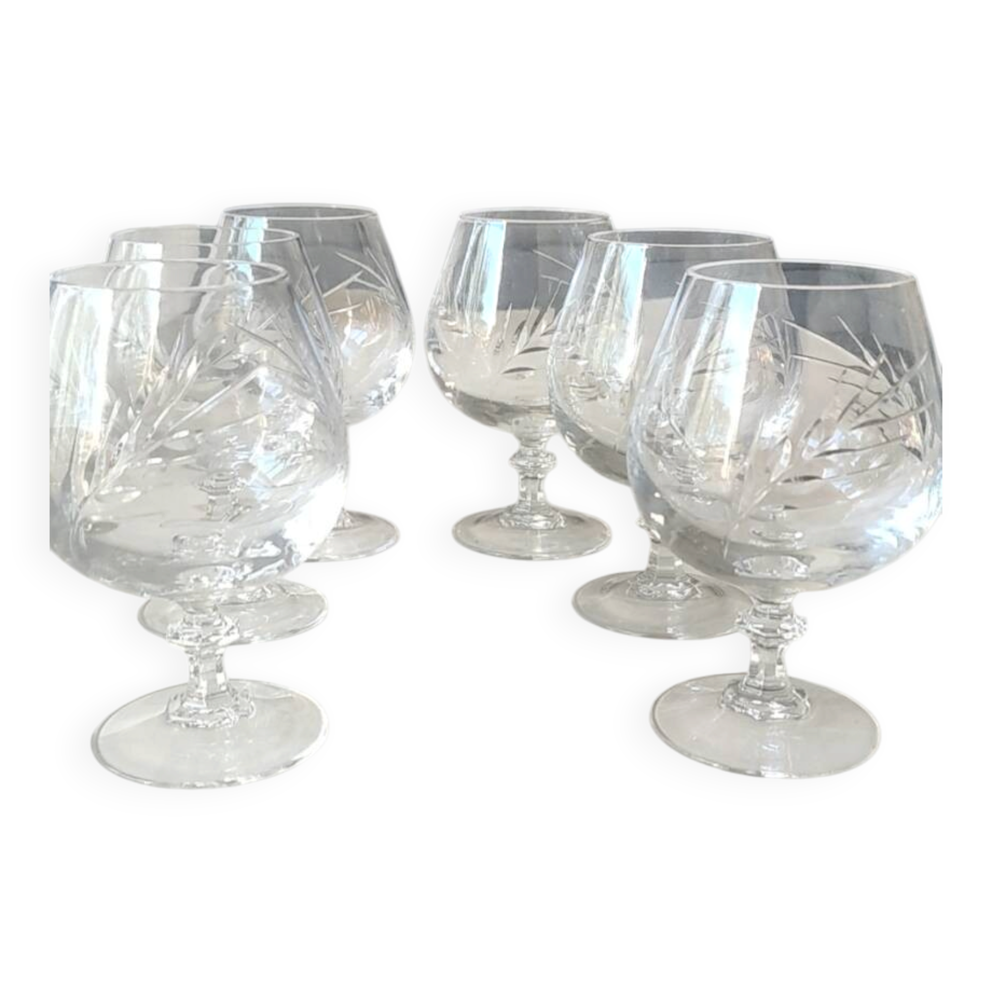 Lot 6 Verres Cognac/Cristal Arques. Model Fleury engraved with Wheat Ears.