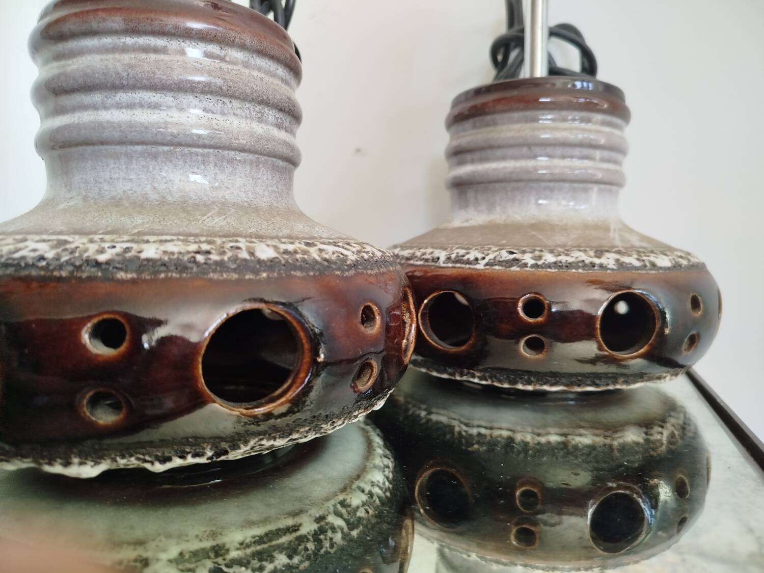 Trio of ceramic pendant lights, 1970s